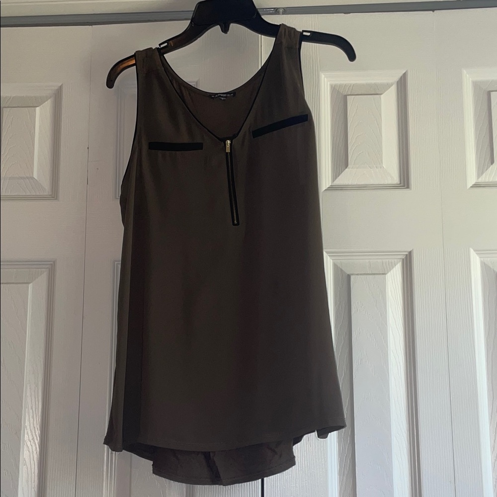 Elegant Sleeveless Top in Army Green with Brown Hue